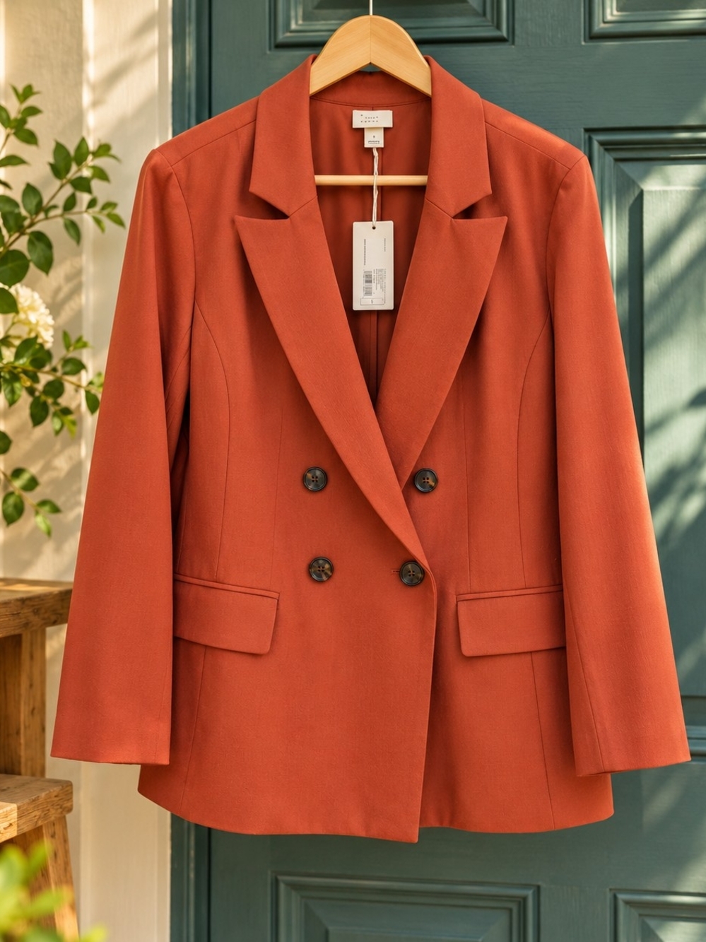 a new day Double-Breasted Rust Orange Blazer Jacket - Women L Target Fall